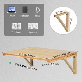 VEVOR Wall Mounted Floating Folding Table Laptop Desk Home Office 31.5x23.62 in