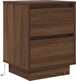 vidaXL Κομοδίνο με φώτα LED καφέ δρυς 38x34x50 cm