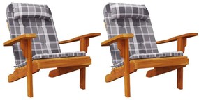Μαξιλάρια Καρέκλας Adirondack 2 τεμ. Γκρι Καρό Ύφασμα Oxford - Γκρι