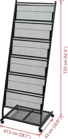 vidaXL Ραφιέρα Περιοδικών Μαύρη Α4 47,5 x 43 x 133 εκ.