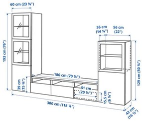 BESTÅ σύνθεση αποθήκευσης TV/γυάλινες πόρτες/συρτάρια ανοίγματος με πίεση, 300x42x193 cm 694.063.85