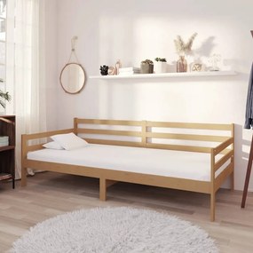 Καναπές Κρεβάτι με Στρώμα 90 x 200 εκ. Μελί Μασίφ Ξύλο Πεύκου - Καφέ