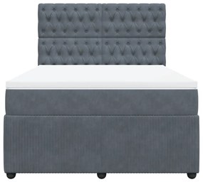 Κρεβάτι Boxspring με Στρώμα Σκούρο Γκρι 160x200 εκ. Βελούδινο - Γκρι