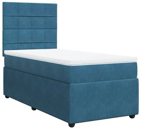 vidaXL Κρεβάτι Boxspring με Στρώμα Σκούρο Μπλε 100x200 εκ. Βελούδινο