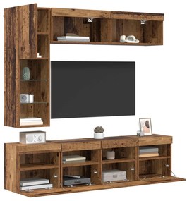 vidaXL Ντουλάπι TV με led 7 pcs Παλιό ξύλο Επεξεργασμένο ξύλο