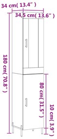 Μπουφές Sonoma Γκρι 34,5 x 34 x 180 εκ. από Επεξεργασμένο Ξύλο - Γκρι