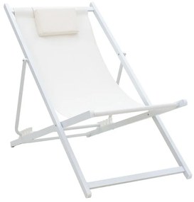 Professional chaise longue Corte beech alouminum white-beige textilene fabric 61x102x92 εκ.