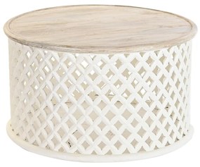 Τραπεζάκι Καφέ DKD Home Decor Λευκό Φυσικό Αλουμίνιο Ξύλο από Μάνγκο 81 x 81 x 45 cm
