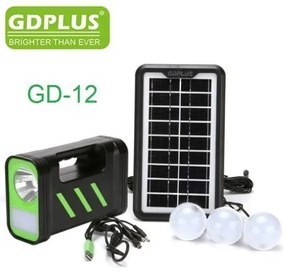GDPlus GD-12 Ηλιακό Σύστημα Φωτισμού με Φακό / 3 Λάμπες LED και πλεξούδα USB