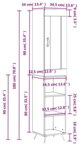 Ντουλάπι Καφέ Δρυς 34,5 x 34 x 180 εκ. από Επεξεργασμένο Ξύλο - Καφέ