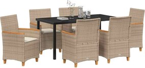 vidaXL Σέτ φαγητού για κήπο 7 pcs Μπεζ συνθετικό ρατάν