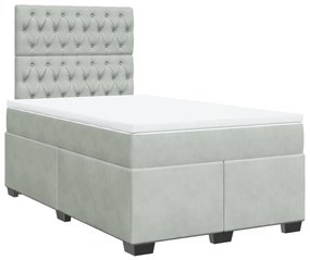 Κρεβάτι Boxspring με Στρώμα Ανοιχτό Γκρι 120x190 εκ. Βελούδινο - Γκρι