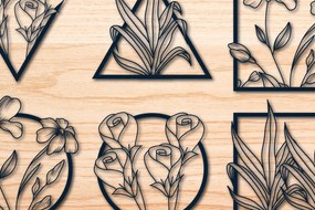 Intra απο ξύλο plywood 3mm-4mm πάχος - Λουλούδια Μεταλλική Τέχνη τοίχου Πακέτο κοπής με λέιζερ Δίασταση 4x4 cm INTRAFABR-77441053