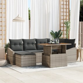 vidaXL Σετ Γκαζόν 7 τεμαχίων με Μαξιλάρια Γκρι Πολυ Ράτταν