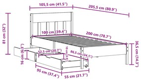 Σκελετός Κρεβ. Χωρίς Στρώμα Καφέ Κεριού 100x200 εκ Μασίφ Πεύκο - Καφέ