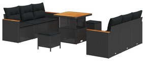 vidaXL Σετ 9 Τεμαχίων Καναπέ Κήπου με Μαξιλάρια Μαύρο Πολυ Ρατάν Ακακίας