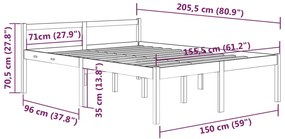 Κρεβάτι Ηλικιωμένων Μελί 150x200εκ. Μασίφ Ξύλο Πεύκου King Size - Καφέ