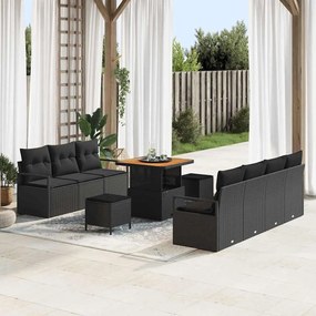 vidaXL Σετ Καναπέ Κήπου με μαξιλάρι 10 pcs Μαύρο Πολυ ράταν