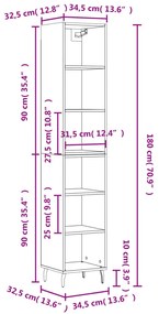 Ντουλάπι Sonoma δρυς34,5 x 32,5 x 180 εκ.από Επεξεργασμένο ξύλο - Καφέ