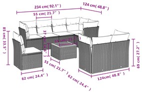 vidaXL Σαλόνι Κήπου Σετ 9 τεμ. Μπεζ Συνθετικό Ρατάν με Μαξιλάρια