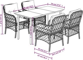 vidaXL Σετ Τραπεζαρίας Κήπου 5 Τεμαχίων Μαύρο Συνθ. Ρατάν με Μαξιλάρια