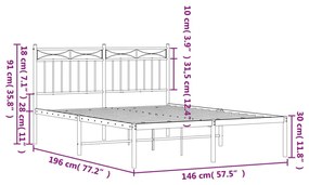 Πλαίσιο Κρεβατιού με Κεφαλάρι Μαύρο 140 x 190 εκ. Μεταλλικό - Μαύρο