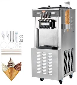 VEVOR Commercial Soft Serve Ice Cream Machine 34-44 L/H Yield 3-Flavor LED Panel