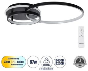 NEMESIS 61105 Φωτιστικό Οροφής Δαχτυλίδι-Κύκλος LED CCT 67W 7573lm 360° AC 220-240V-Εναλλαγή Φωτισμού μέσω Τηλεχειρ Globostar 61105 Μαύρο