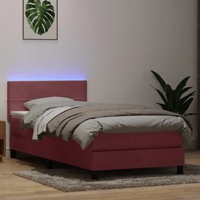 Κρεβάτι Boxspring με Στρώμα Ροζ 100x210 εκ. Βελούδινο - Ροζ