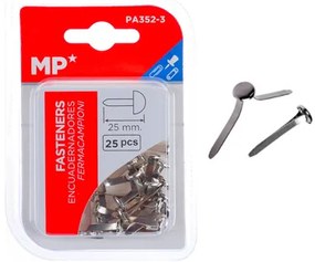 MP διχαλωτοί συνδετήρες PA352-3, μεταλλικοί, 25mm, ασημί, 25τμχ