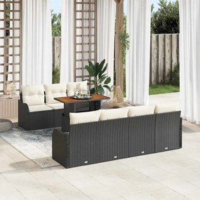 vidaXL Σετ Καναπέ Κήπου με μαξιλάρι 8 pcs Μαύρο και κρεμ