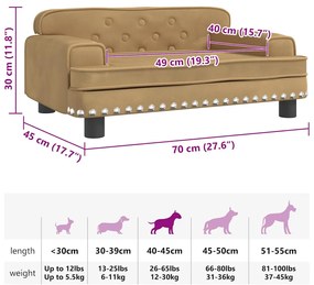 vidaXL Κρεβάτι Σκύλου Καφέ 70 x 45 x 30 εκ. Βελούδινο