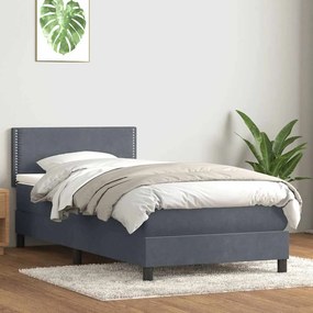 Box Spring Κρεβάτι με στρώμα Σκούρο γκρι 100x220 εκ. Βελούδινο - Γκρι