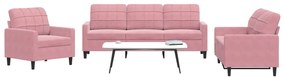 vidaXL Σετ Σαλονιού 3 Τεμαχίων Ροζ από Βελούδο με Μαξιλάρια