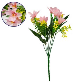 GloboStar 09083 Τεχνητό Φυτό Διακοσμητικό Μπουκέτο Rain Lily Ροζ M15cm x Υ33cm Π15cm με 7 Κλαδάκια