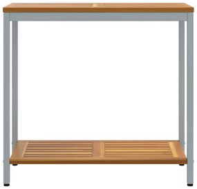 vidaXL Εξωτερικό Τραπέζι σε Φυσικό & Γκρι Χρώμα 35x80x75 εκ από Στερεό Ξύλο και Χάλυβα