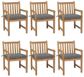 Καρέκλες Κήπου 6 τεμ. από Μασίφ Ξύλο Teak με Γκρι Μαξιλάρια - Γκρι