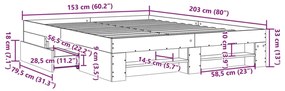 Πλαίσιο Κρεβατιού Γκρι Sonoma 150x200 εκ. Επεξεργασμένο Ξύλο - Γκρι