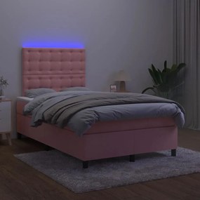 vidaXL Κρεβάτι Boxspring με Στρώμα &amp; LED Ροζ 120x200 εκ. Βελούδινο