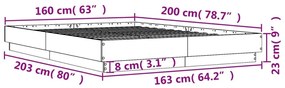 Πλαίσιο Κρεβατιού Καπνιστή Δρυς 160x200 εκ. Επεξεργασμένο Ξύλο - Καφέ