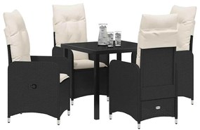 vidaXL Σέτ φαγητού για κήπο με μαξιλάρι 5 pcs Μαύρο Πολυ ράταν