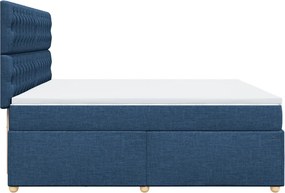 vidaXL Κρεβάτι Boxspring με Στρώμα Μπλε 200x200 εκ. Υφασμάτινο