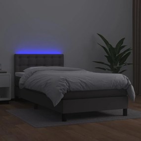vidaXL Κρεβάτι Boxspring με Στρώμα &amp; LED Γκρι 100x200 εκ. Συνθ. Δέρμα
