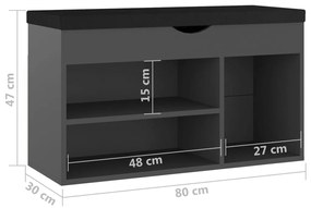 Παπουτσοθήκη Γκρι 80 x 30 x 47 εκ. από Μοριοσανίδα με Μαξιλάρι - Γκρι