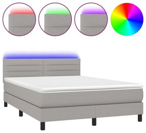 vidaXL Κρεβάτι Boxspring με Στρώμα &amp; LED Αν.Γκρι 140x190εκ. Υφασμάτινο