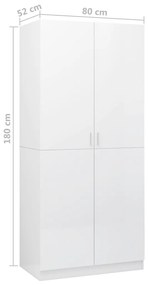 Ντουλάπα Γυαλιστερό Λευκό 80 x 52 x 180 εκ. από Επεξ. Ξύλο - Λευκό