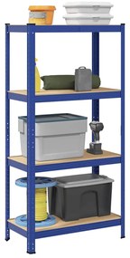 vidaXL Ραφιέρα 4 Επιπέδων Μπλε από Ατσάλι &amp; Επεξεργασμένο Ξύλο