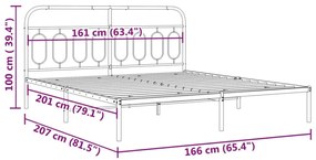 Πλαίσιο Κρεβατιού με Κεφαλάρι Μαύρο 160 x 200 εκ. Μεταλλικό - Μαύρο