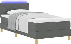 vidaXL LED Κρεβάτι με βάθρο Σκούρο Γκρι 100 x 200 cm ύφασμα