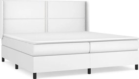 vidaXL Κρεβάτι Boxspring με Στρώμα Λευκό 200x200 εκ. Συνθετικό Δέρμα